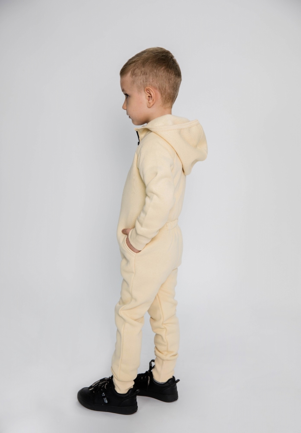 318-СЛ. Комбинезон на молнии с капюшоном, сливочный, хлопок 65%, 35% ПЭ, 3 нитка толстовка (начёс) 86,92,98,104