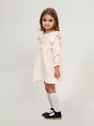 Купить 321-СЛ. Платье из муслина детское, хлопок 100% сливочный, р. 74,80,86,92 в Мурманске