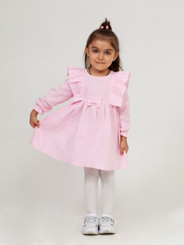 Купить 321-Р. Платье из муслина детское, хлопок 100% розовый, р. 74,80,86,92 в Мурманске